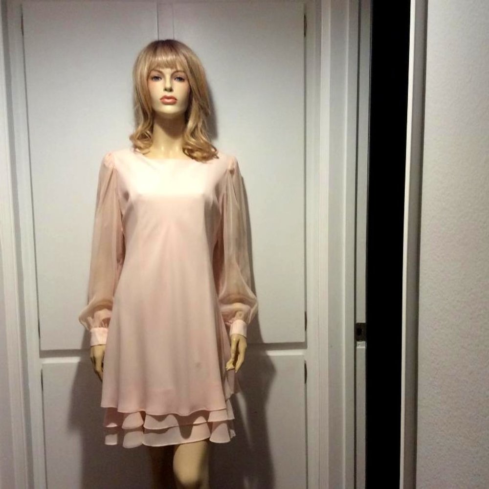 Vintage Hampton Nites pastel pink chiffon cocktail dress NWOT Size 12